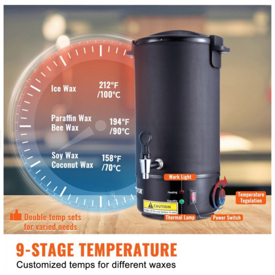 ΗΛΕΚΤΡΙΚΟ WAX MELTER 10L VEVOR ΓΙΑ ΚΑΤΑΣΚΕΥΗ ΚΕΡΙΩΝ (30°C-110°C) ΗΛΕΚΤΡΙΚΟ WAX MELTER 10L VEVOR ΓΙΑ ΚΑΤΑΣΚΕΥΗ ΚΕΡΙΩΝ (30°C-110°C)