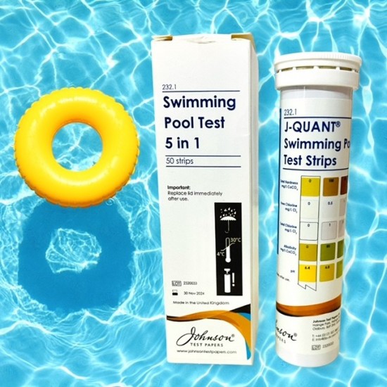 ΤΑΙΝΙΕΣ ΜΕΤΡΗΣΗΣ ΝΕΡΟΥ ΠΙΣΙΝΑΣ 5 ΣΕ 1 (50  ΤΑΙΝΙΕΣ)  Johnson test papers swimming pool test 5 in 1 (J-QUANT)